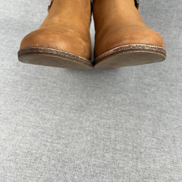 Steve Madden Boots Womens 8.5 Tan Leather Buckle Heel Boho Western Cowgirl Ankle - Picture 4 of 16